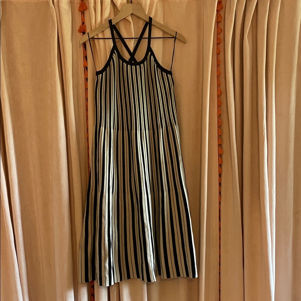 A New Day Black and Cream Striped Knit Midi Dress